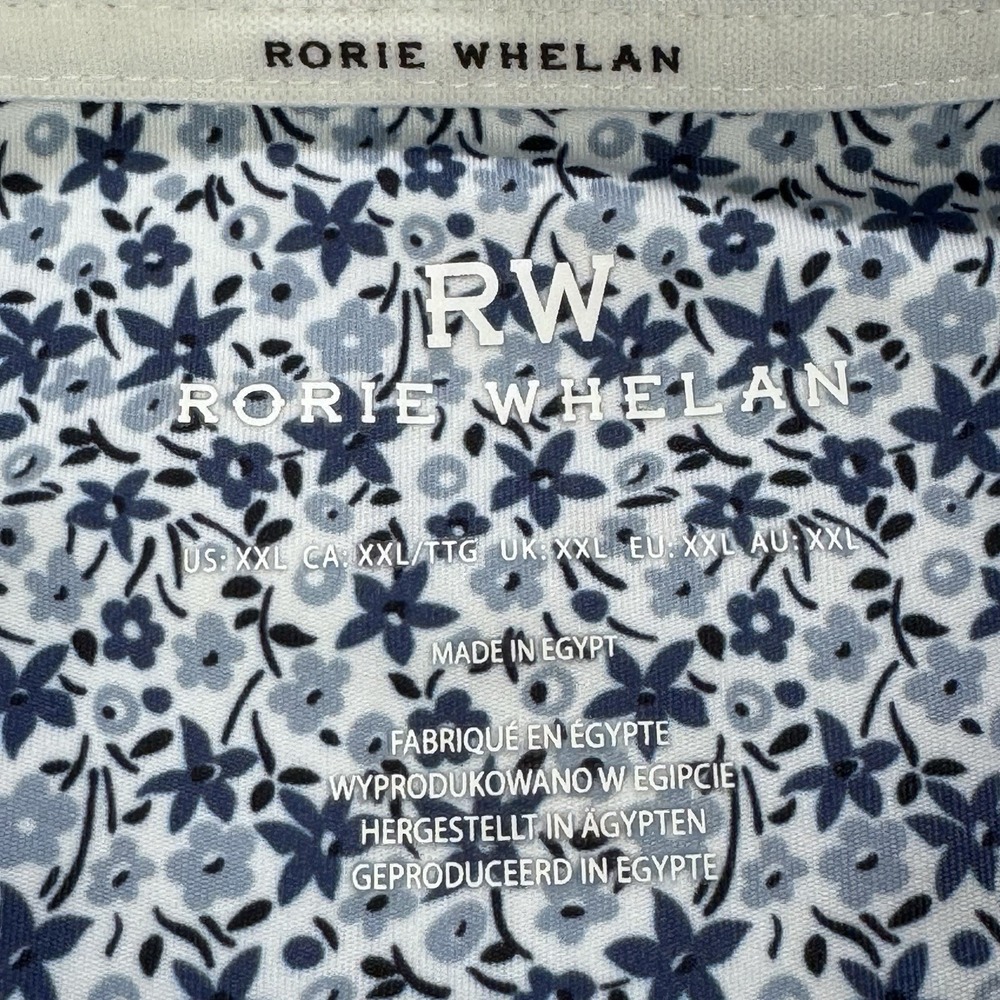 Rorie Whelan Golf Polo‎ Shirt Men 2XL Blue Floral AOG Wicking UPF50 NWT - Picture 2 of 8